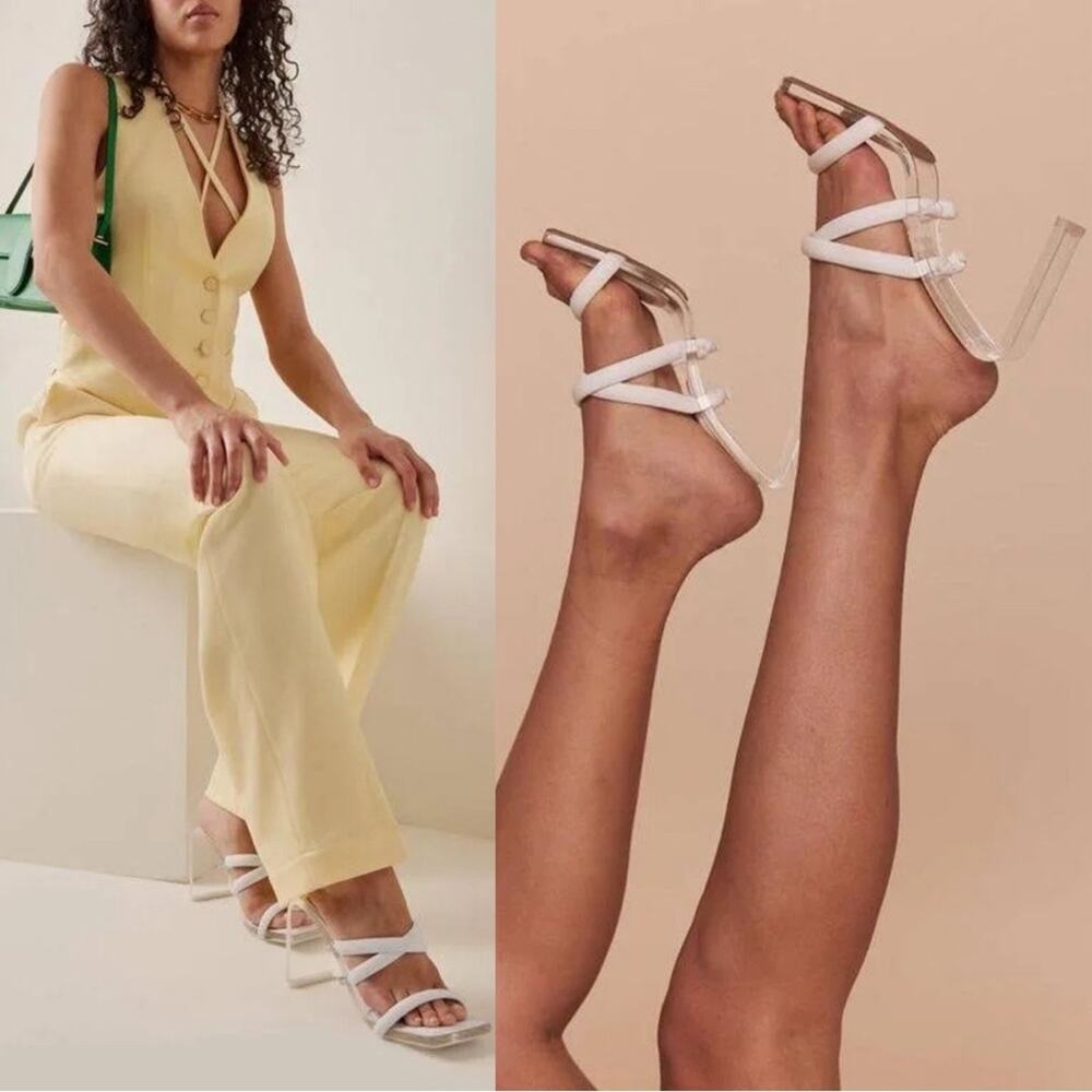 Cult Gaia Letta Crisscross Transparent Leather Strappy Sandals Size 39 White - Picture 2 of 8